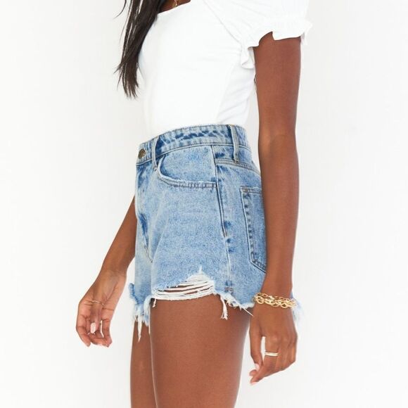 Show Me Your MuMu Tuscon High Rise Distressed Jean Shorts Size 24 NWT - Picture 3 of 13